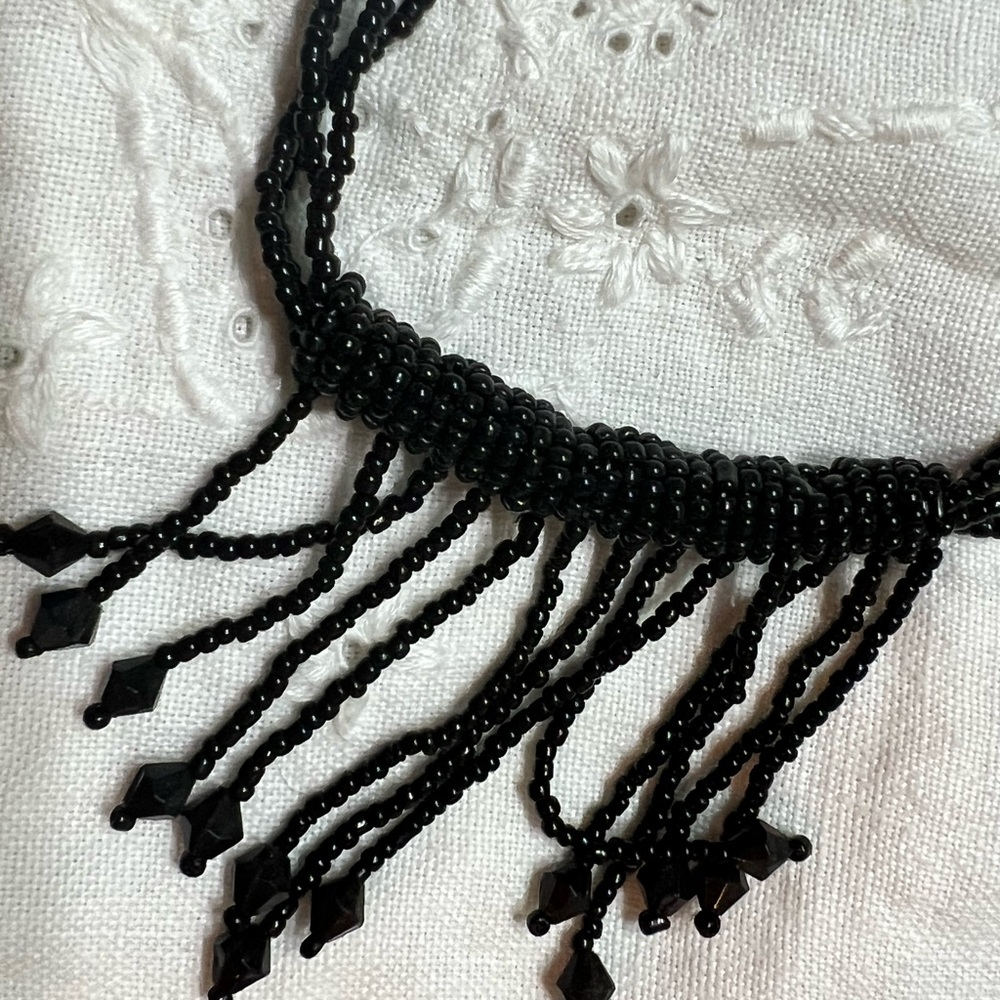 Vintage Black Beaded Necklace adjustable whimsygoth